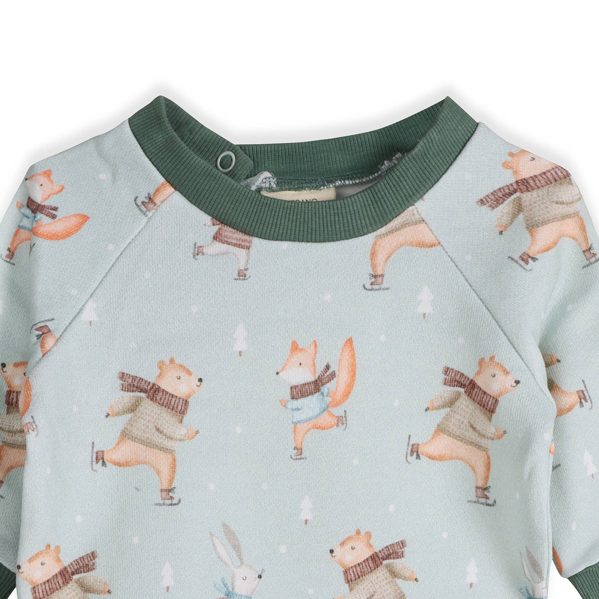Ice Skaters Baby Sweatshirt & Pants Set (Organic Fleece): Sage - Bossy Beans