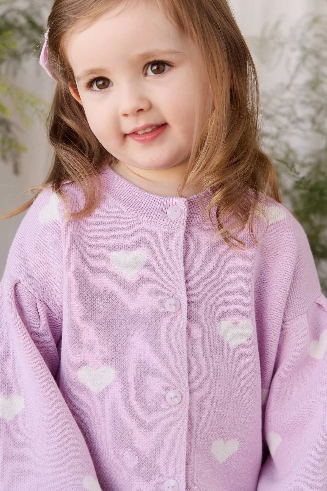 Kayla Cardigan - Kayla Heart Jacquard Orchid Dream - Bossy Beans