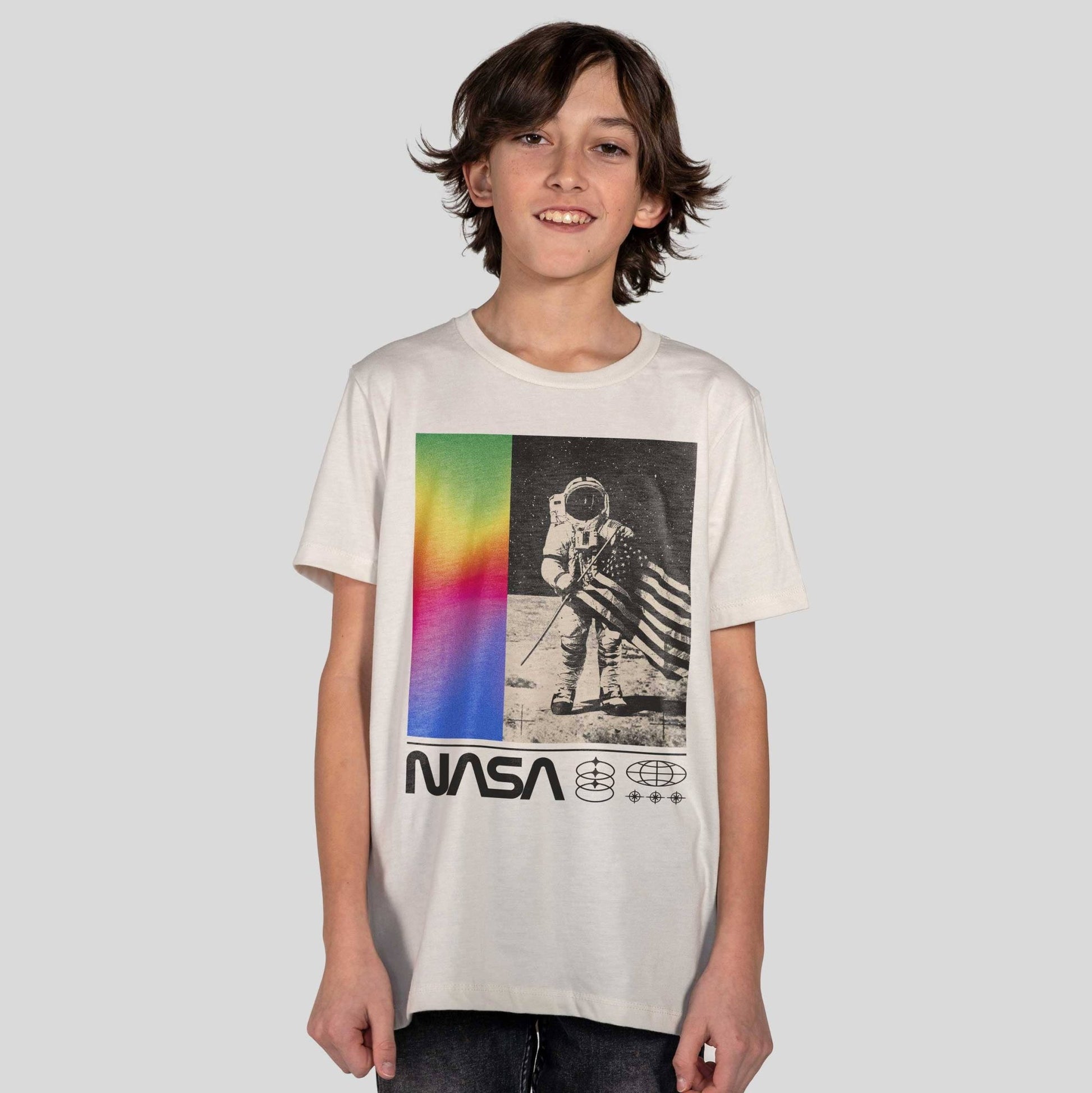 Kids NASA Astronaut Flag T-Shirt Space Graphic Tee - Bossy Beans