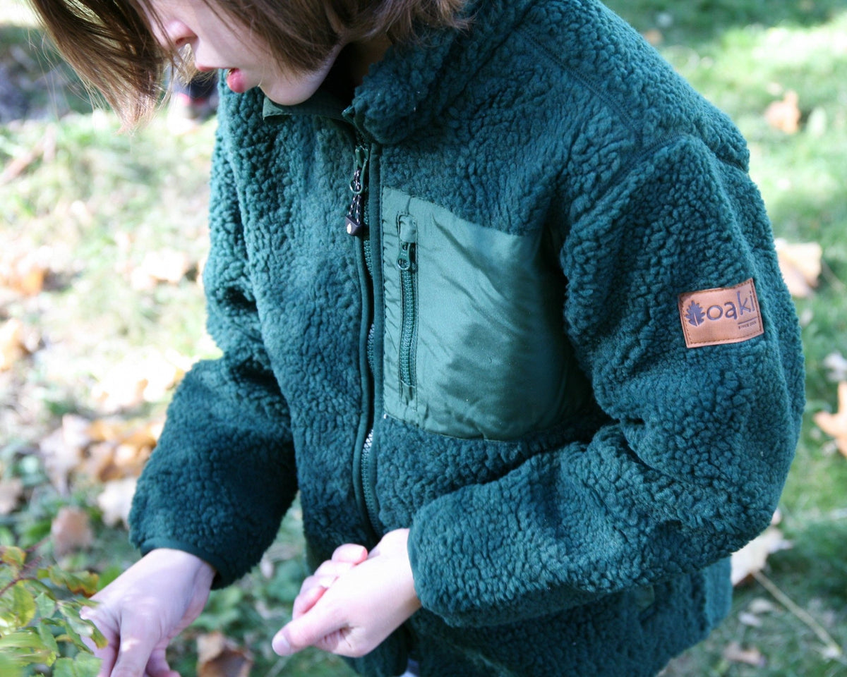 Kids Recycled Sherpa Fleece - Forest Green - Bossy Beans
