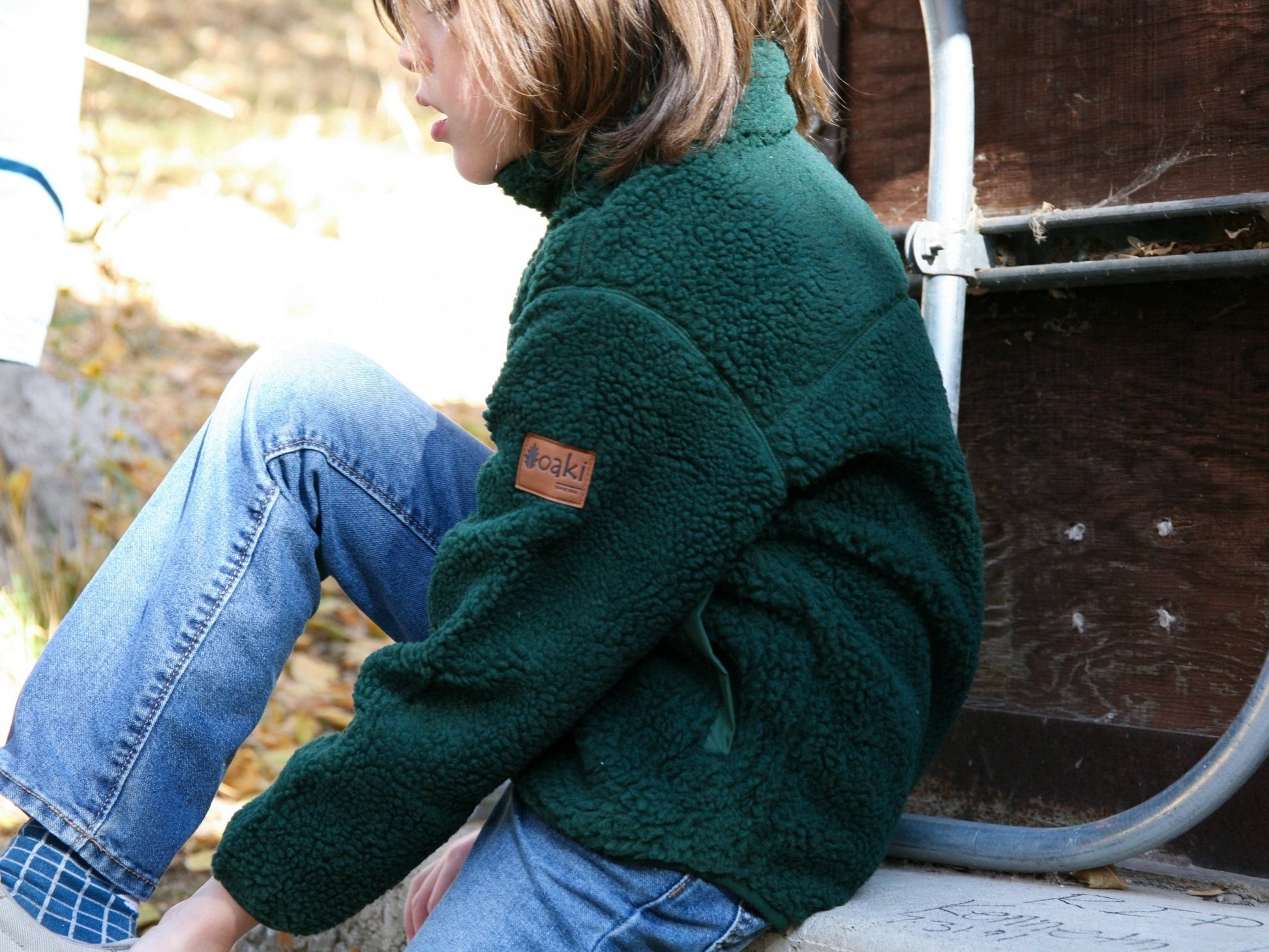 Kids Recycled Sherpa Fleece - Forest Green - Bossy Beans