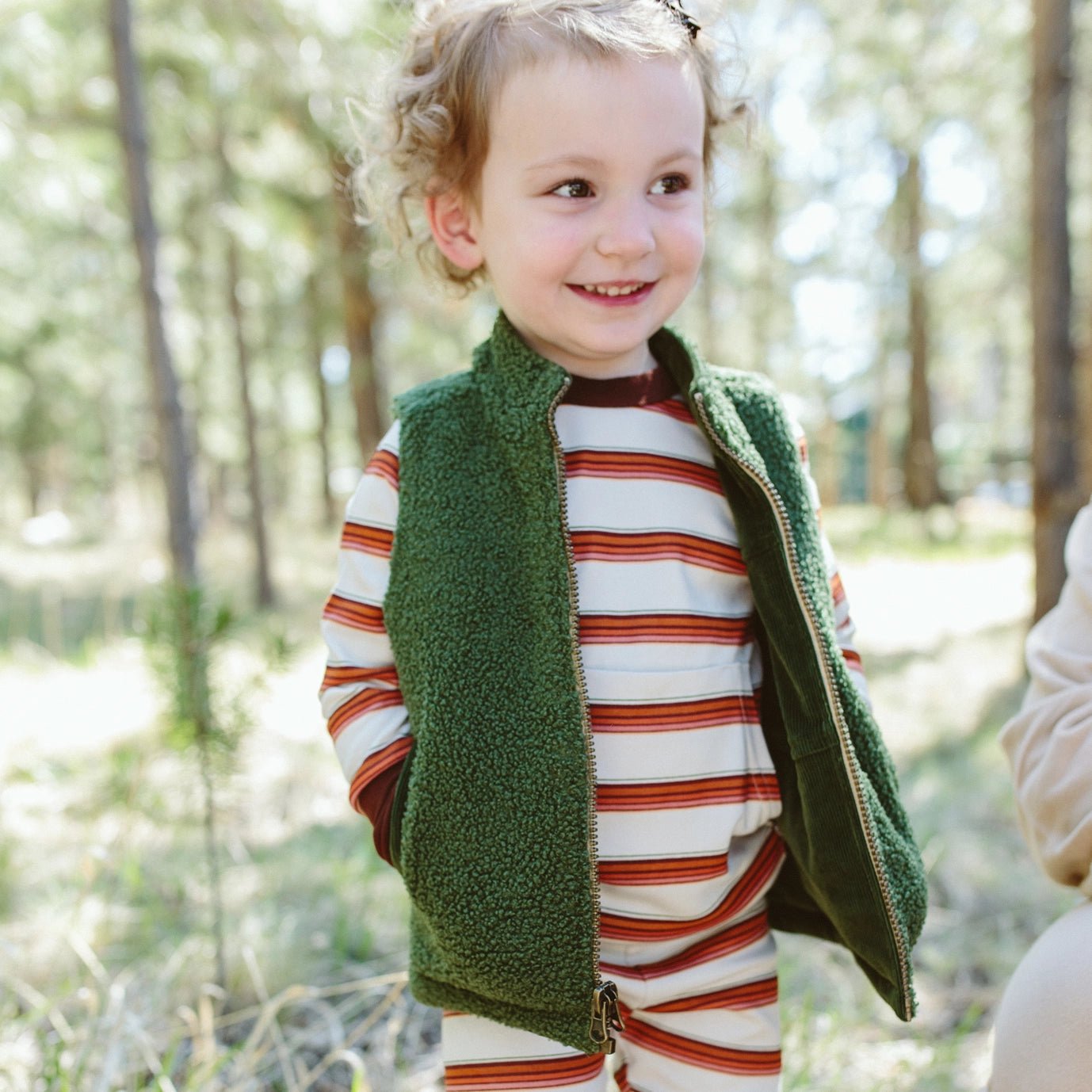 Kids Sherpa/Corduroy Reversible Vest - Spruce - Bossy Beans