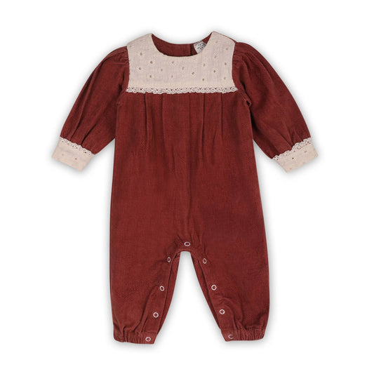Lace Velvet Baby Girl Jumpsuit (Organic): Apple Butter - Bossy Beans