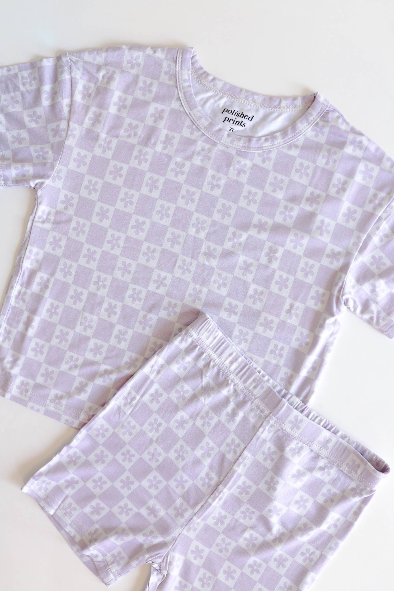 Lavender Checker Short Set in Soft Bamboo Blend - Bossy Beans