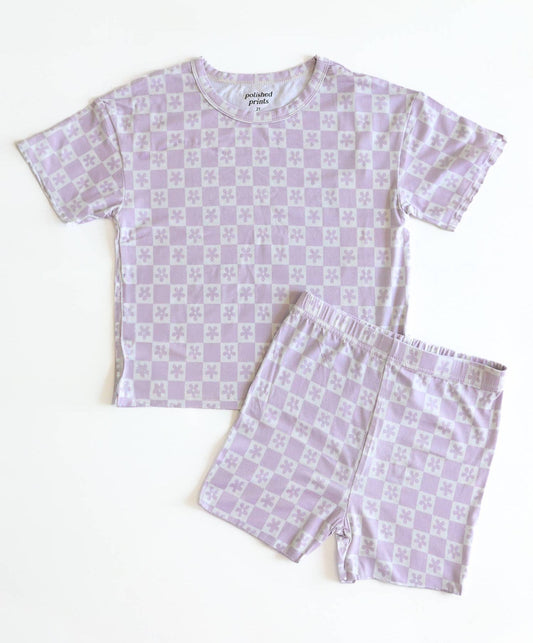 Lavender Checker Short Set in Soft Bamboo Blend - Bossy Beans