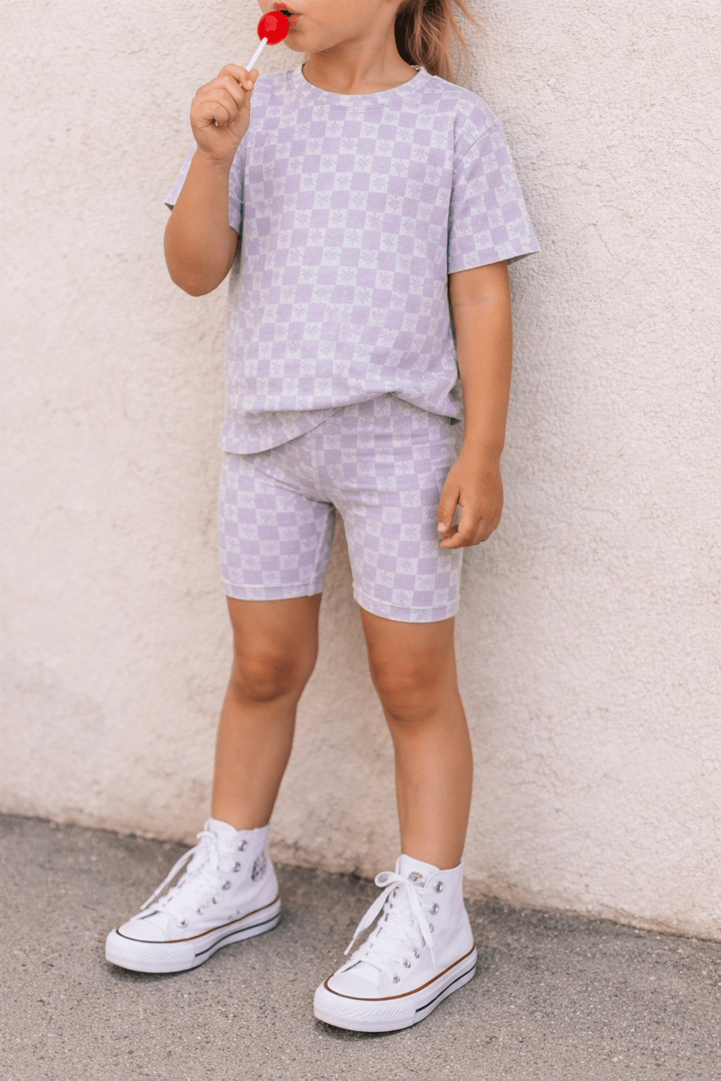 Lavender Checker Short Set in Soft Bamboo Blend - Bossy Beans