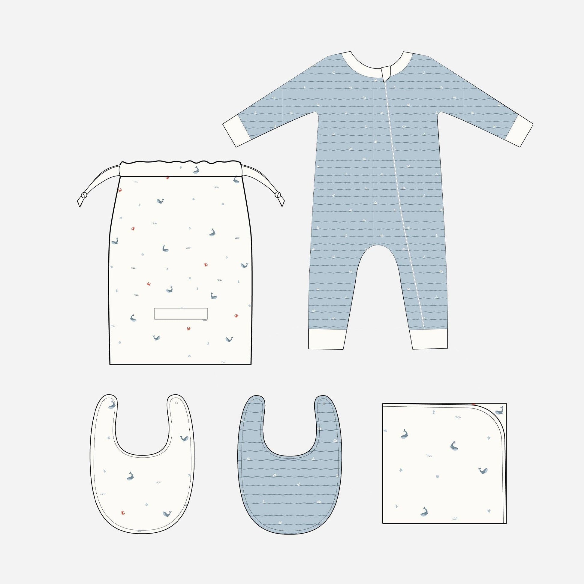 Layette Set Nautical Ocean - Organic Cotton - Baby Shower Gift - Bossy Beans