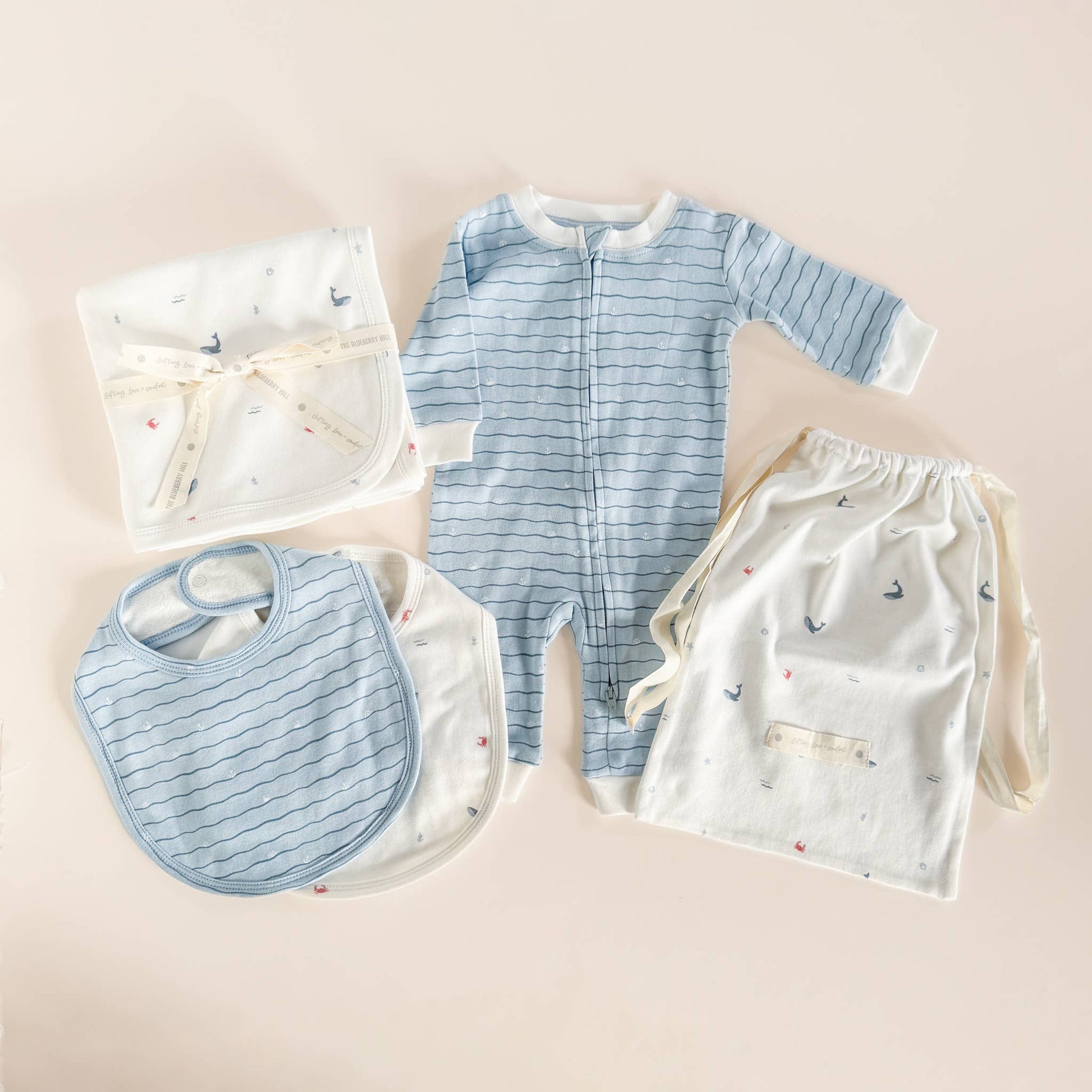 Layette Set Nautical Ocean - Organic Cotton - Baby Shower Gift - Bossy Beans