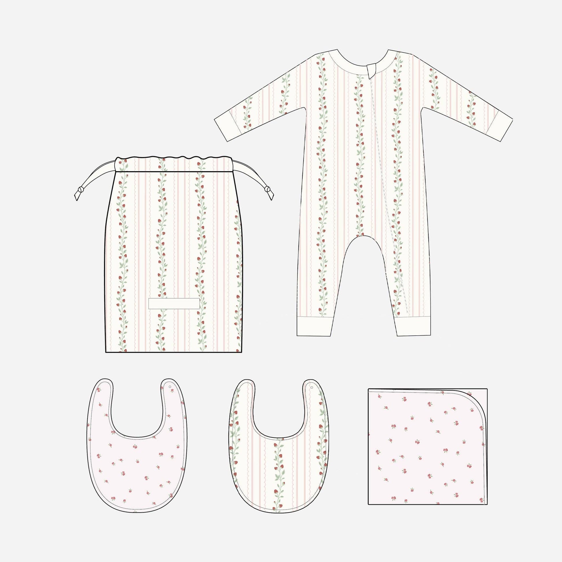 Layette Set Strawberry Pink Rose - Newborn Baby Shower Gift - Bossy Beans
