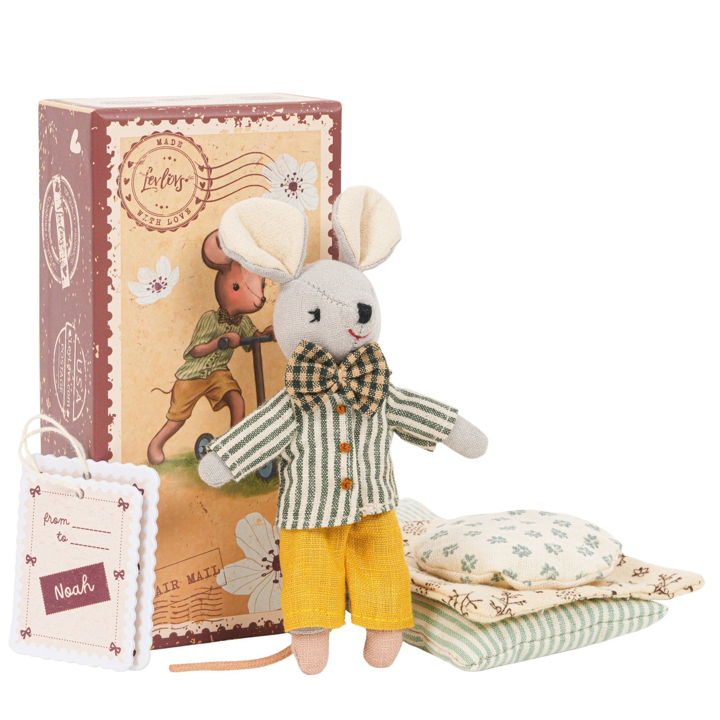 Levlovs Mouse Noah in Stamp Holder Box with Bedding - Bossy Beans