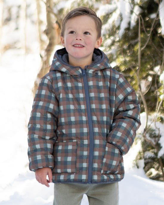 Lightweight Reversible Puffer: Midnight Check - Bossy Beans