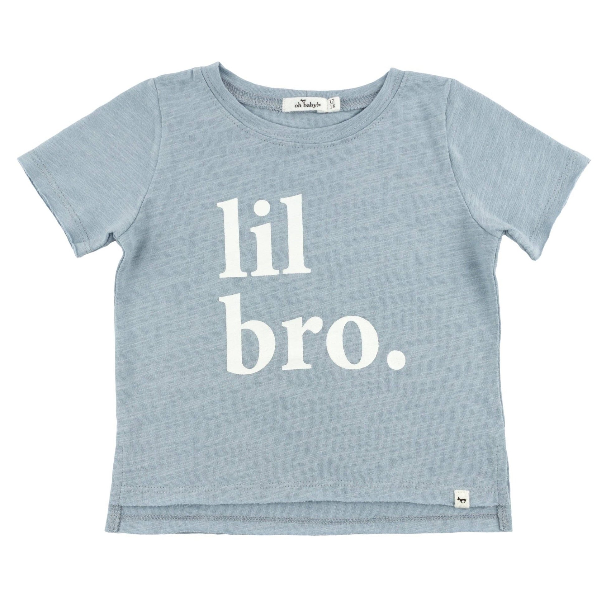 "lil bro." Cotton Slub Raw Edge Tee - Fog - Bossy Beans