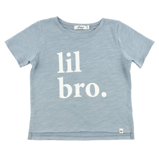"lil bro." Cotton Slub Raw Edge Tee - Fog - Bossy Beans