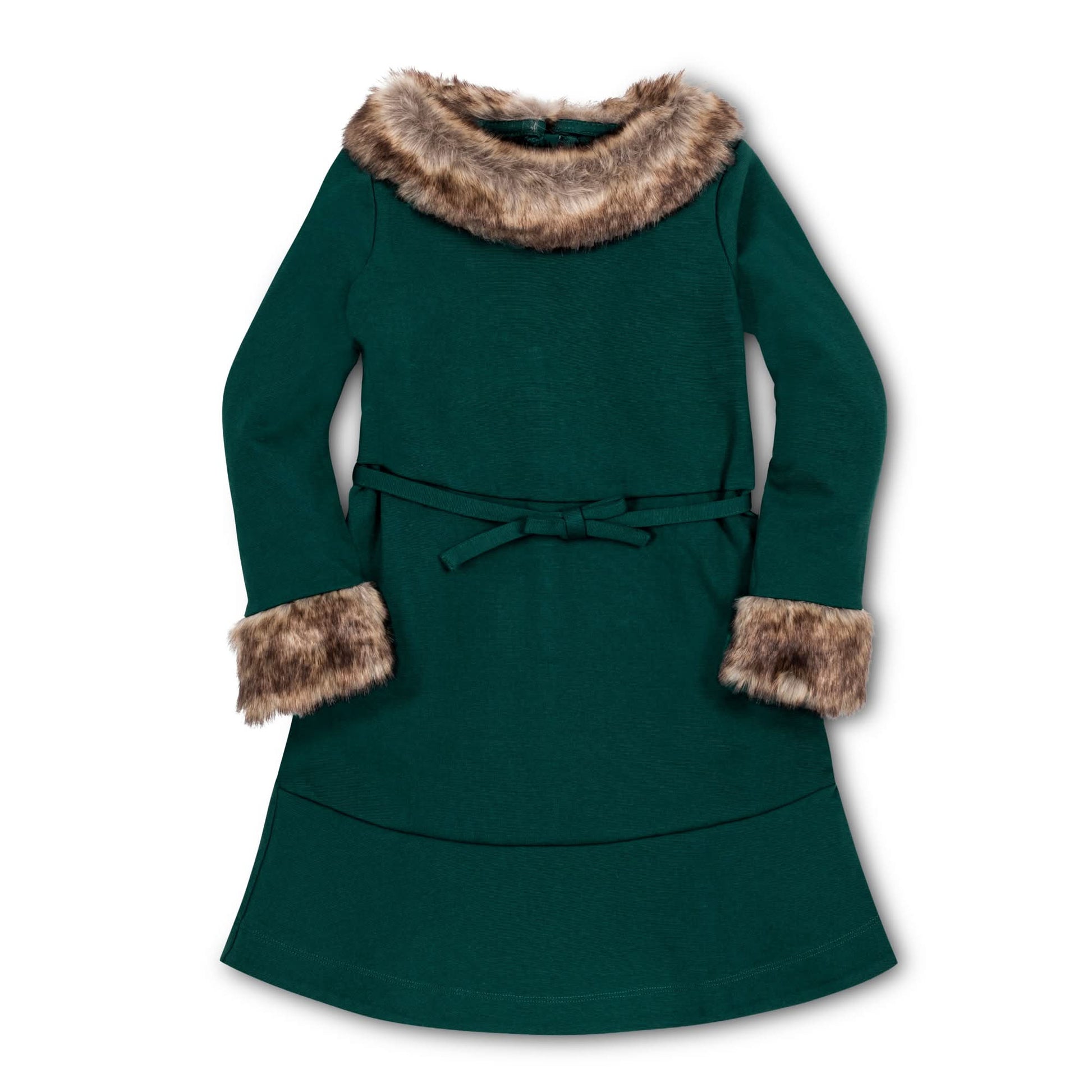 Long Sleeve Ponte Dress with Faux Fur: Deep Green Long Sleeve - Bossy Beans