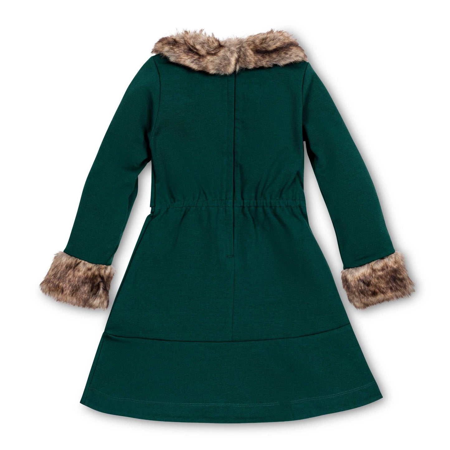 Long Sleeve Ponte Dress with Faux Fur: Deep Green Long Sleeve - Bossy Beans