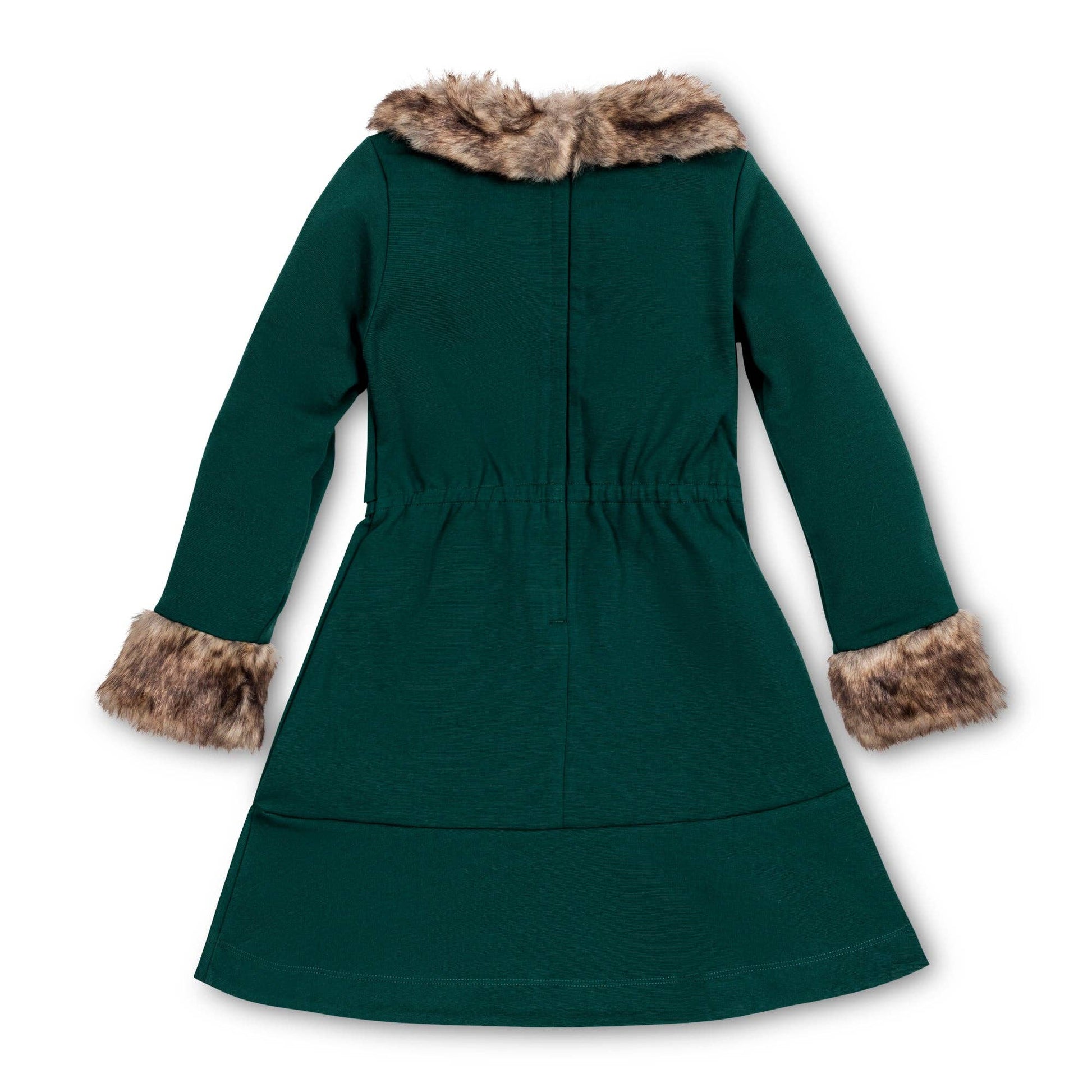 Long Sleeve Ponte Dress with Faux Fur: Deep Green Long Sleeve - Bossy Beans