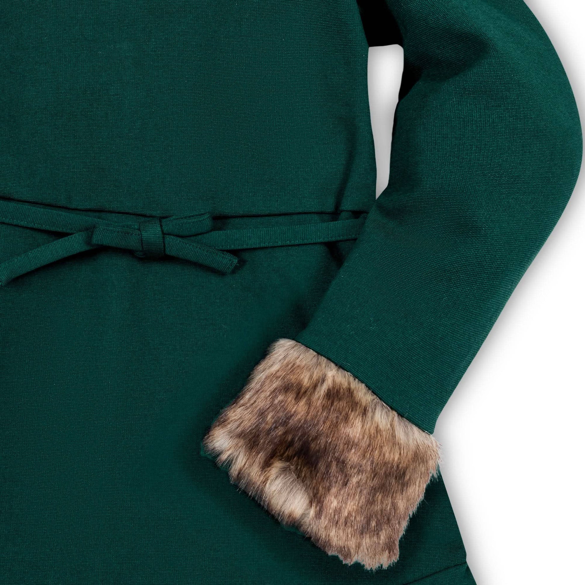 Long Sleeve Ponte Dress with Faux Fur: Deep Green Long Sleeve - Bossy Beans