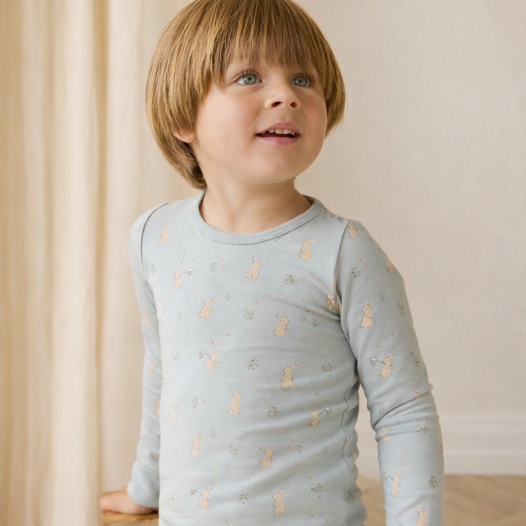 Long Sleeve Pyjama Set - Lapin Jardin Blue - Bossy Beans