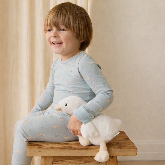 Long Sleeve Pyjama Set - Lapin Jardin Blue - Bossy Beans