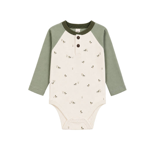 Lucas Raglan Henley Bodysuit - Mallard - Bossy Beans