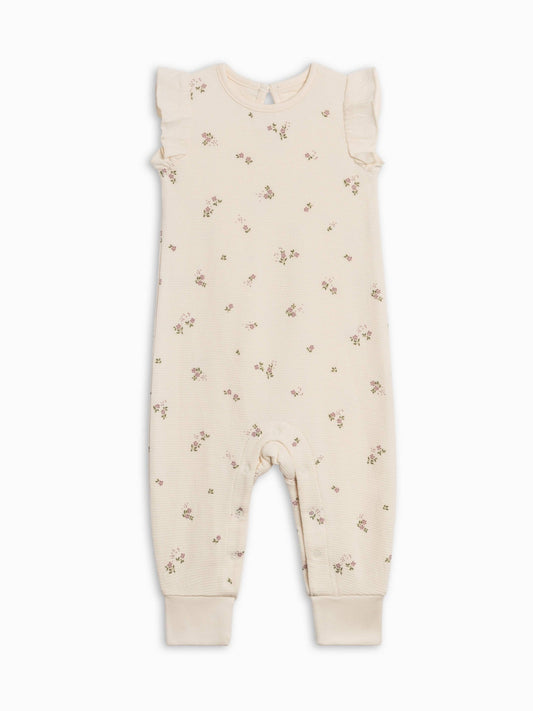Maci Waffle Ruffle Tank Romper - Sylva Floral / Fog + Fern - Bossy Beans