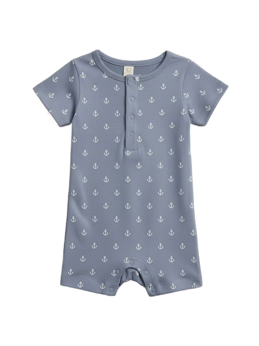 Mason Short Sleeve Romper - Anchor (Sea + Powder) - Bossy Beans