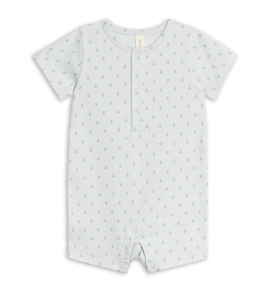 Mason Short Sleeve Romper - Tee Time / Powder + Laguna - Bossy Beans