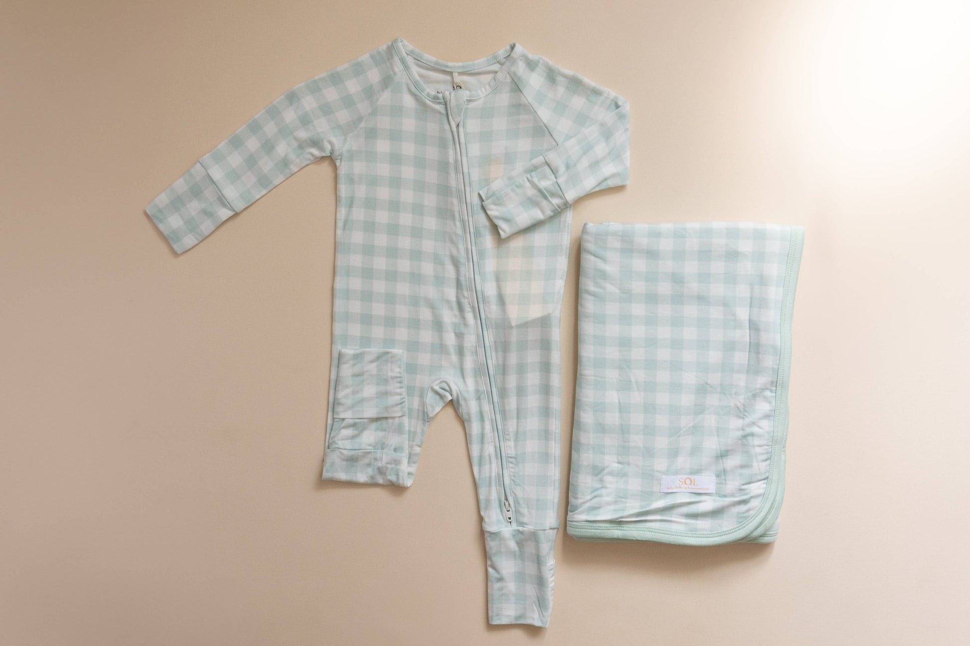 Mint Gingham Bamboo Blanket - Bossy Beans