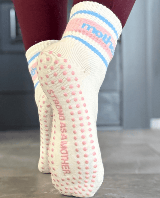 Mother. Throwback Half Crew Striped Grip Socks (Pink/Blue) - Bossy Beans