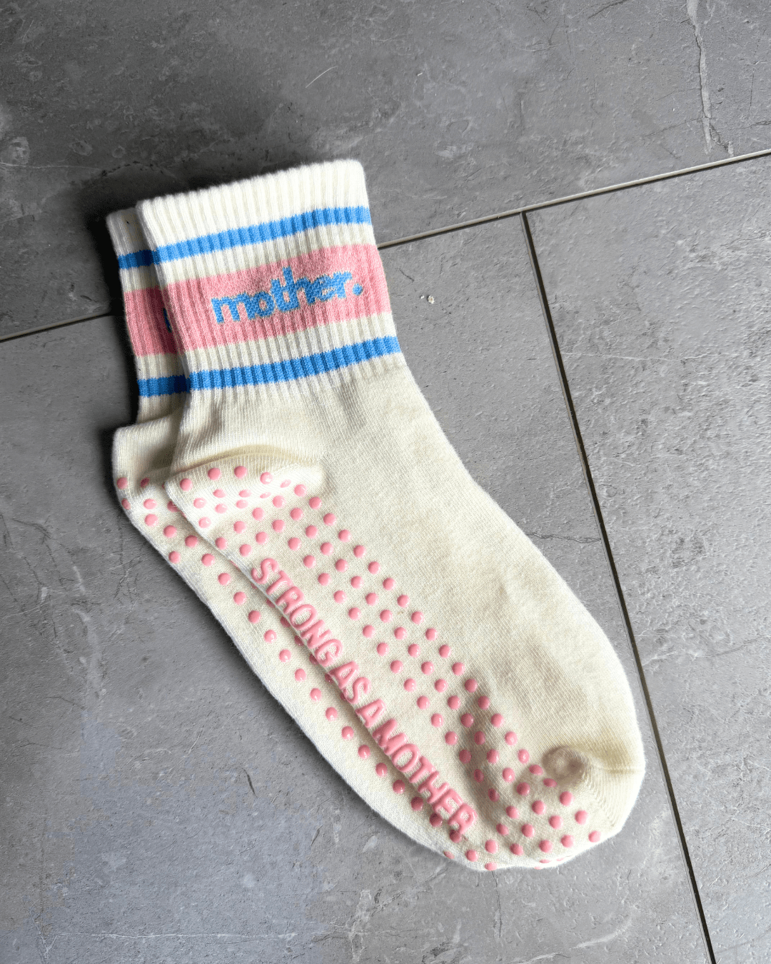 Mother. Throwback Half Crew Striped Grip Socks (Pink/Blue) - Bossy Beans