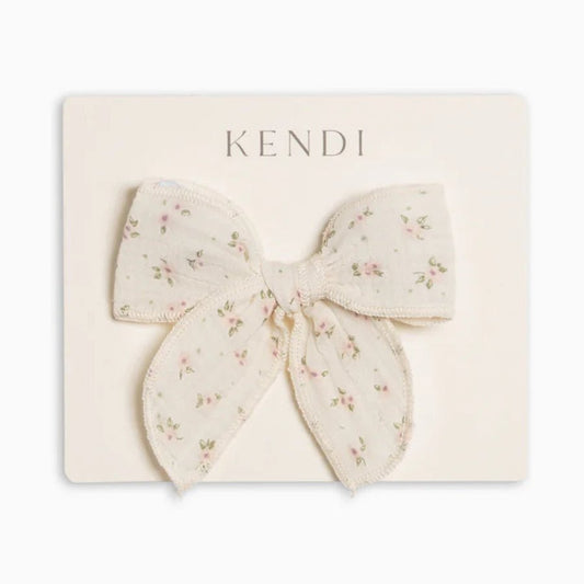 Muslin Bow Clip - Camellia Floral / Shell + Fern - Bossy Beans