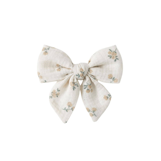 Muslin Bow Clip - Palmer Floral / Dune + Laguna - Bossy Beans