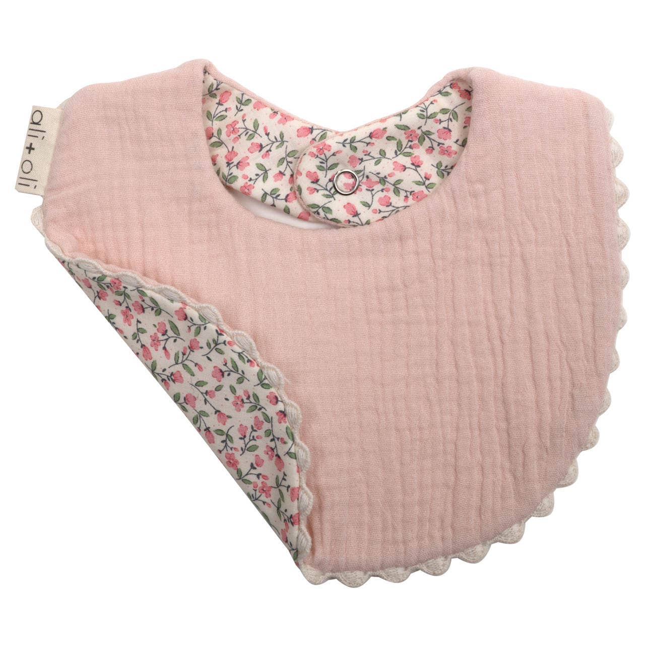 Muslin Cotton Baby Bib Double Sided (Pink/Flowers) - Bossy Beans