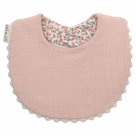 Muslin Cotton Baby Bib Double Sided (Pink/Flowers) - Bossy Beans