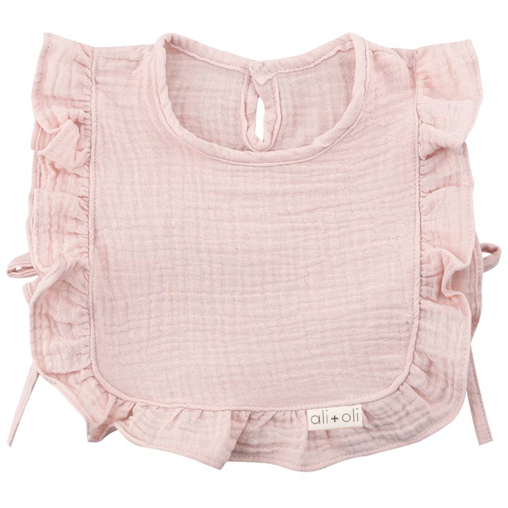 Muslin Cotton Ruffle Baby Bib (Pink) - Bossy Beans