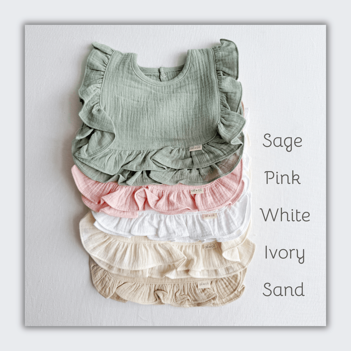 Muslin Cotton Ruffle Baby Bib (Sage) - Bossy Beans