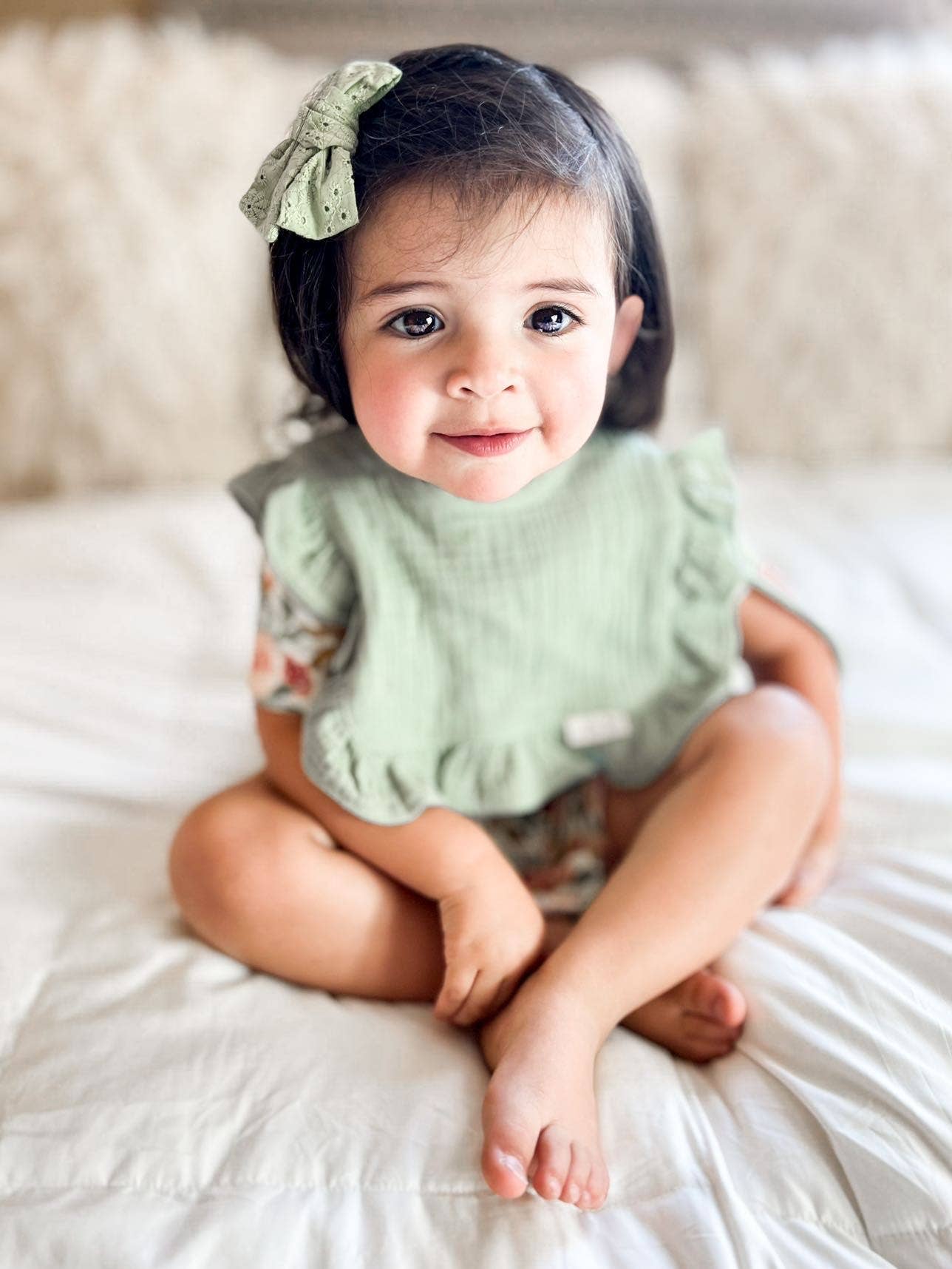 Muslin Cotton Ruffle Baby Bib (Sage) - Bossy Beans