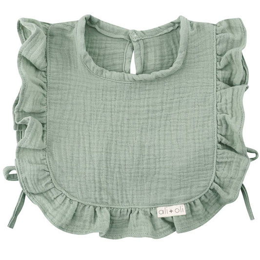 Muslin Cotton Ruffle Baby Bib (Sage) - Bossy Beans