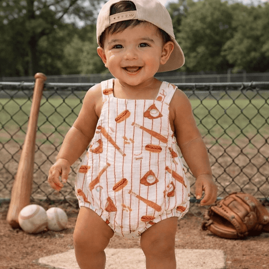 Muslin Retro Sunsuit - Baseball Game - Bossy Beans
