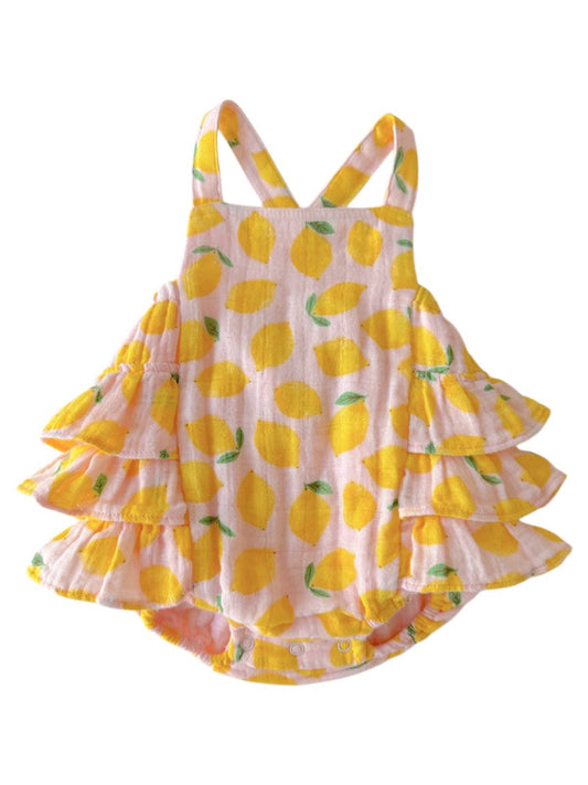 Muslin Ruffle Sunsuit: Lemon Sorbet - Bossy Beans