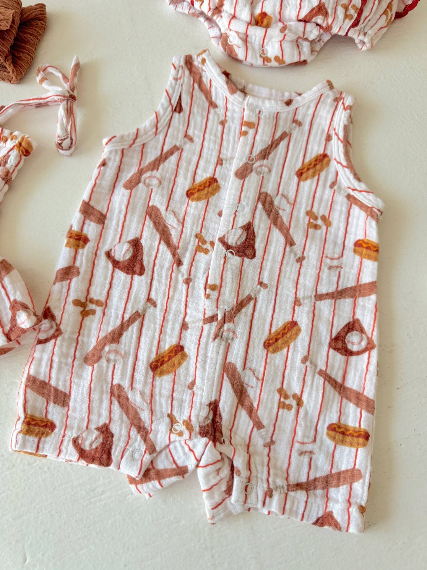 Muslin Shortie Romper: Baseball Game - Bossy Beans