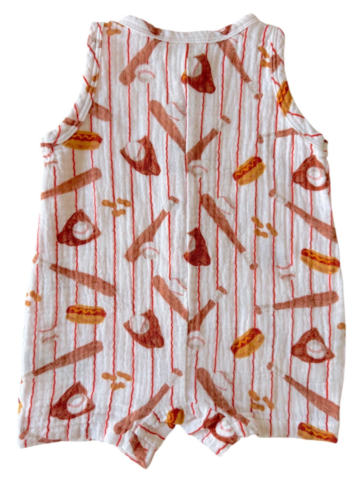 Muslin Shortie Romper: Baseball Game - Bossy Beans