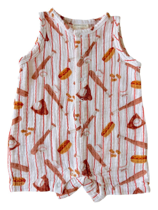 Muslin Shortie Romper: Baseball Game - Bossy Beans