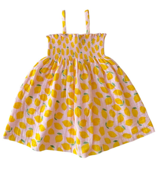 Muslin Smocked Tube Dress: Lemon Sorbet - Bossy Beans
