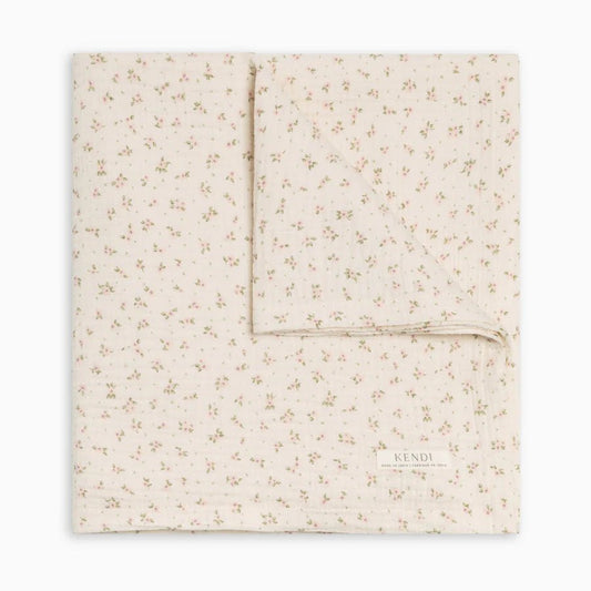 Muslin Swaddle Blanket - Camellia Floral / Shell + Fern - Bossy Beans