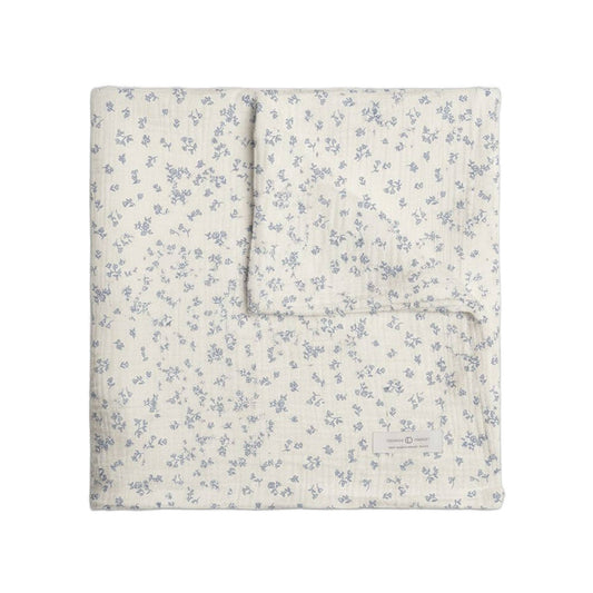 Muslin Swaddle Blanket - Rosebay Floral (Coconut + Sea) - Bossy Beans