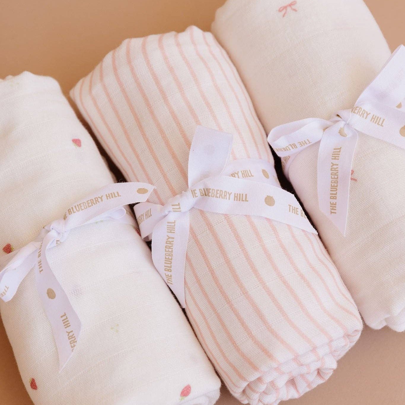 Muslin Swaddle Set - Strawberry, Bow, & Pink Stripe Baby Organic - Bossy Beans