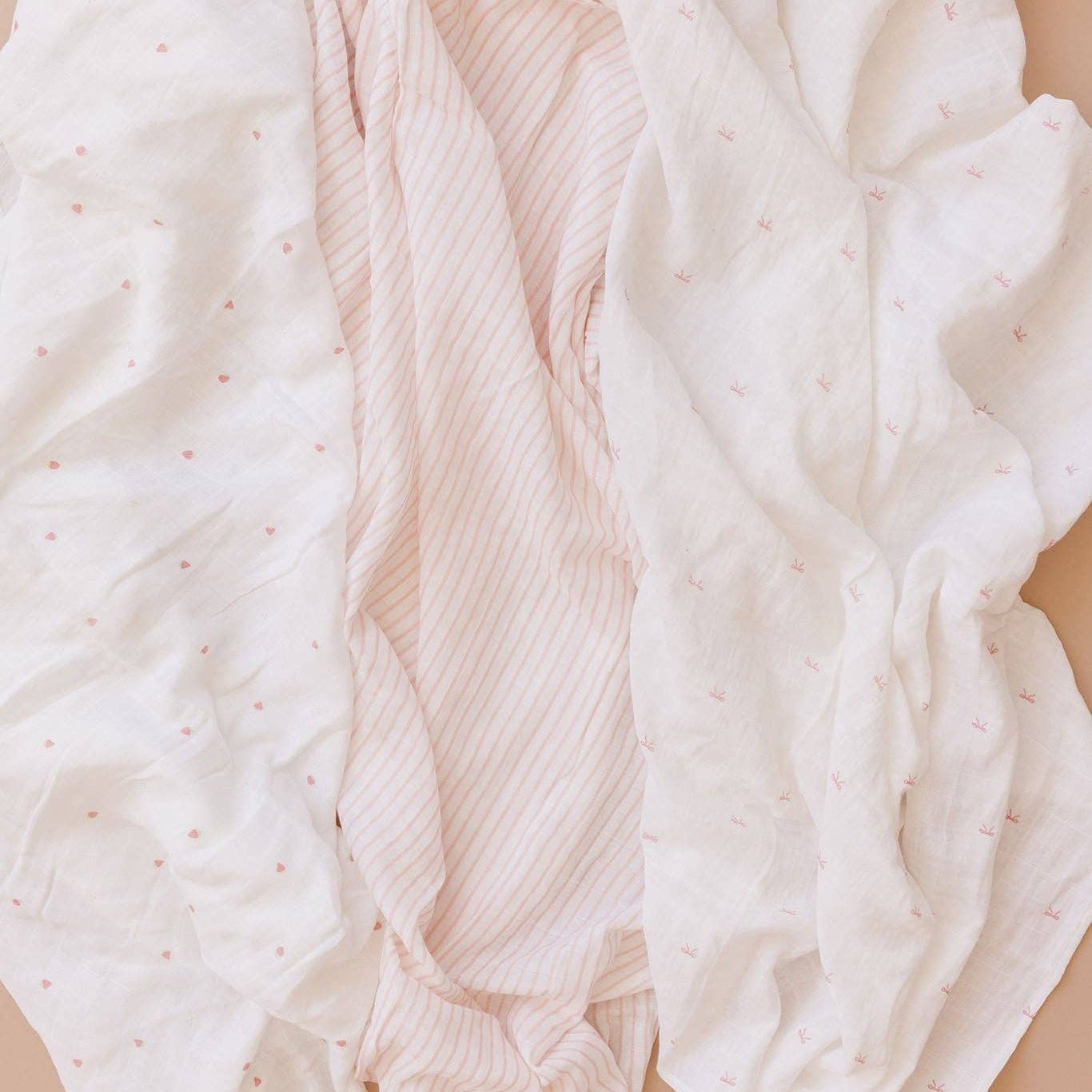 Muslin Swaddle Set - Strawberry, Bow, & Pink Stripe Baby Organic - Bossy Beans