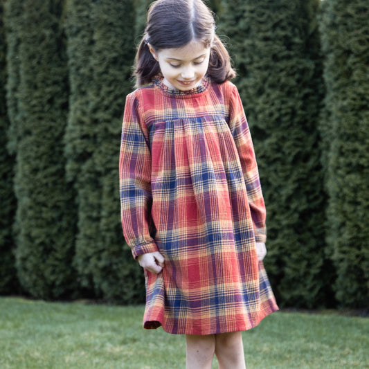 Myrtle Dress | Orange Winter Plaid - Bossy Beans