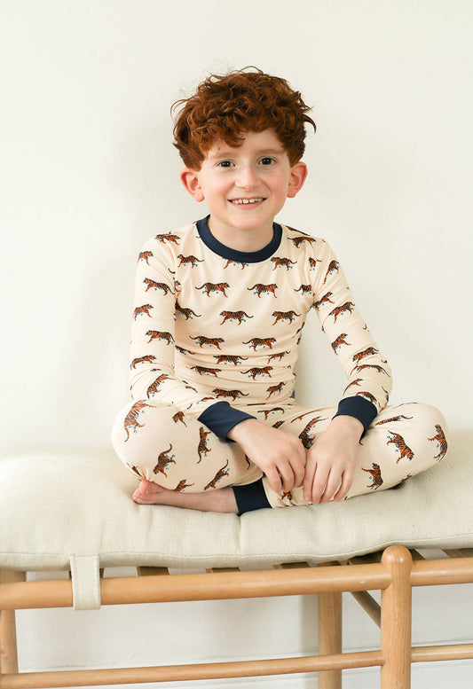 Navy Tiger 2 Piece Bamboo Pajama Set - Bossy Beans